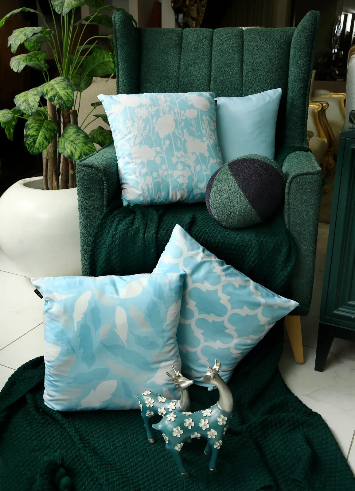 4 PCs Digital Printed Cotton Cushions-Ocean Blue