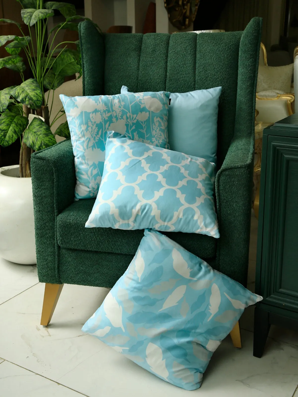 4 PCs Digital Printed Cotton Cushions-Ocean Blue