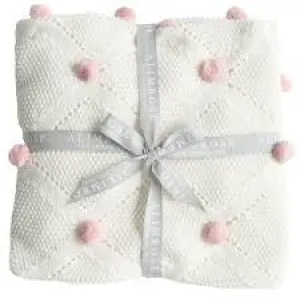 Alimrose - Baby Blanket Pom Pom Knit Ivory & Pink
