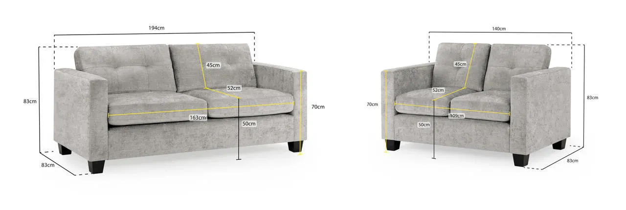 Archie Sofa - Grey Fabric 3 2 Set - 190 x 140 CM