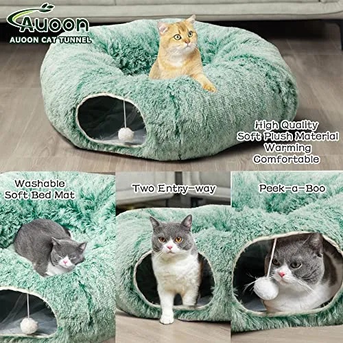 AUOON Cat Tunnel Bed with Central Mat,Big Tube Playground Toys, Kittens, Puppies, Rabbits
