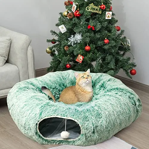 AUOON Cat Tunnel Bed with Central Mat,Big Tube Playground Toys, Kittens, Puppies, Rabbits