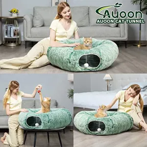 AUOON Cat Tunnel Bed with Central Mat,Big Tube Playground Toys, Kittens, Puppies, Rabbits