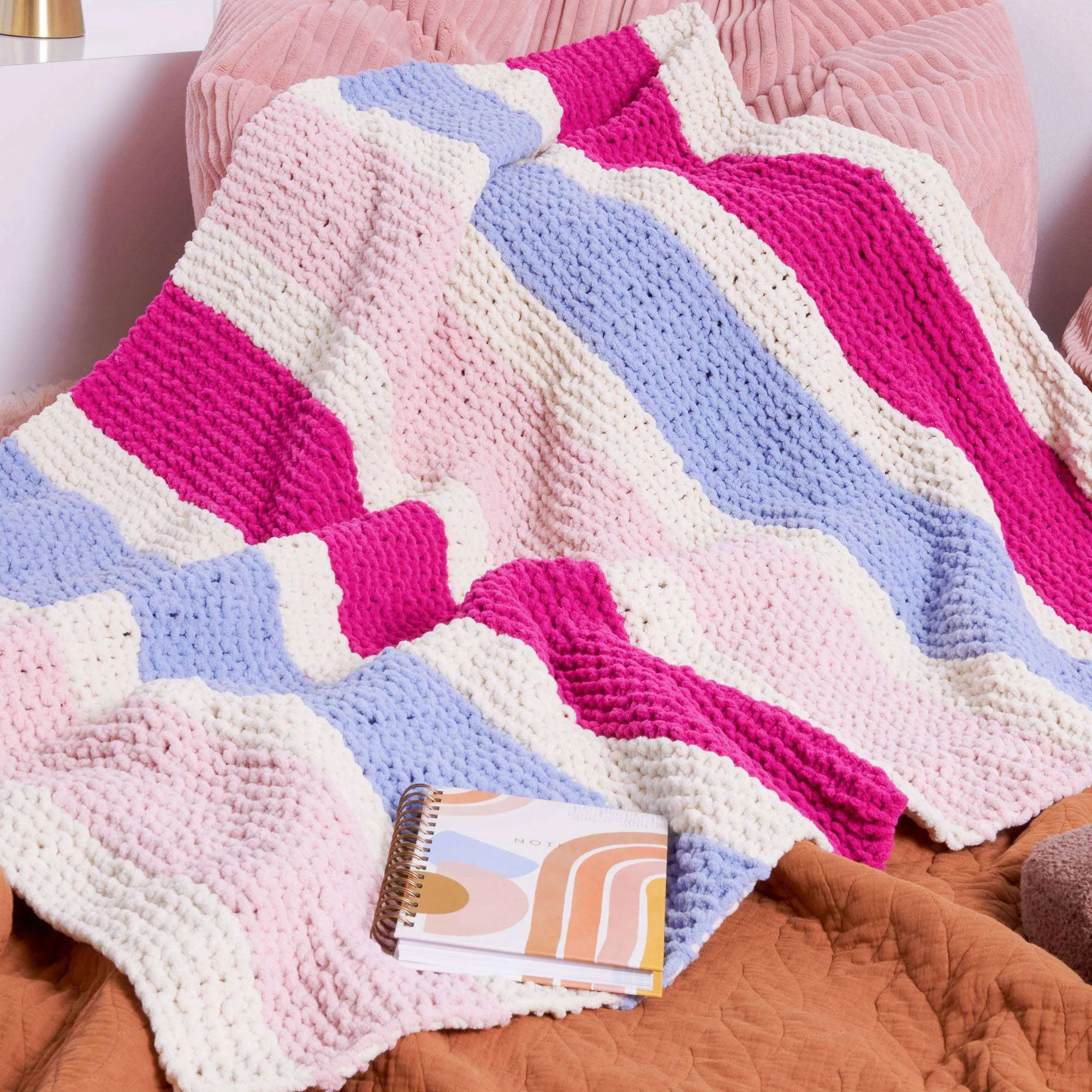Bernat Snuggly Stripes Garter Knit Blanket