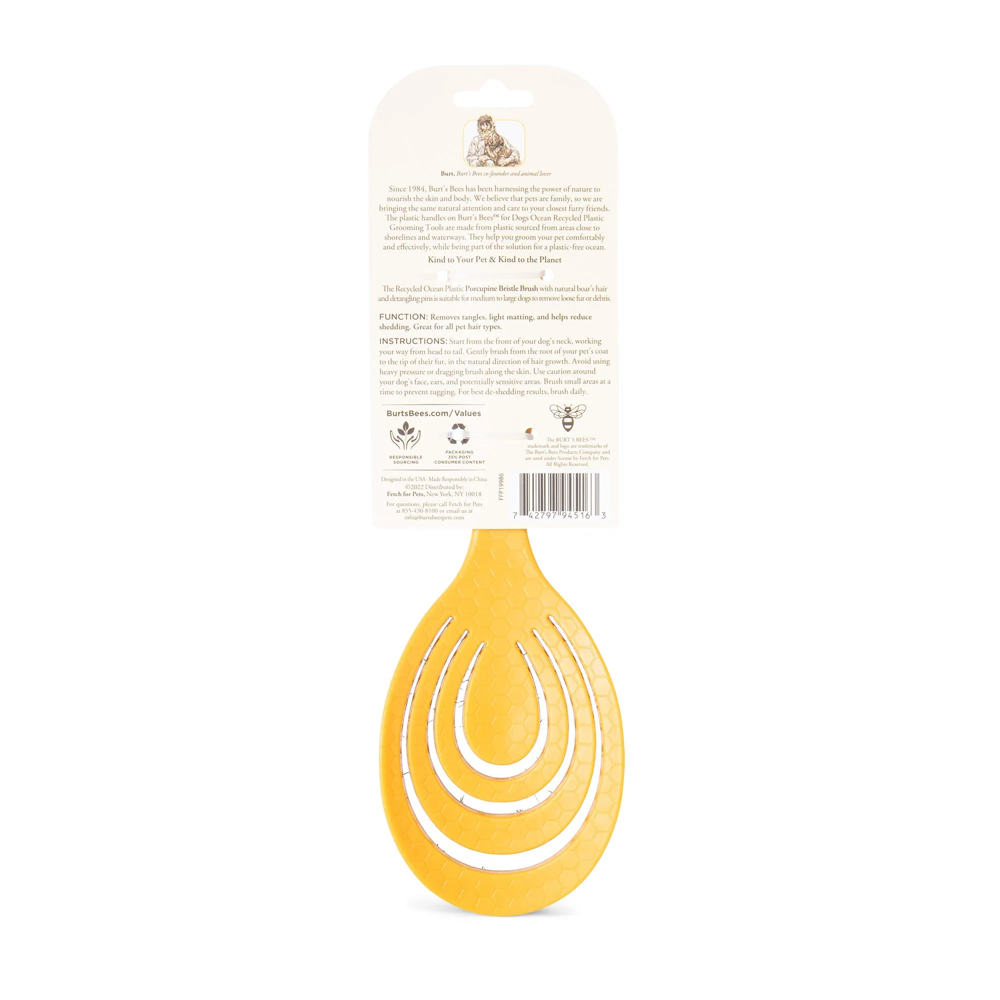 Burt's Bees Ocean Bound Plastic Porcupine Bristle Dog Brush