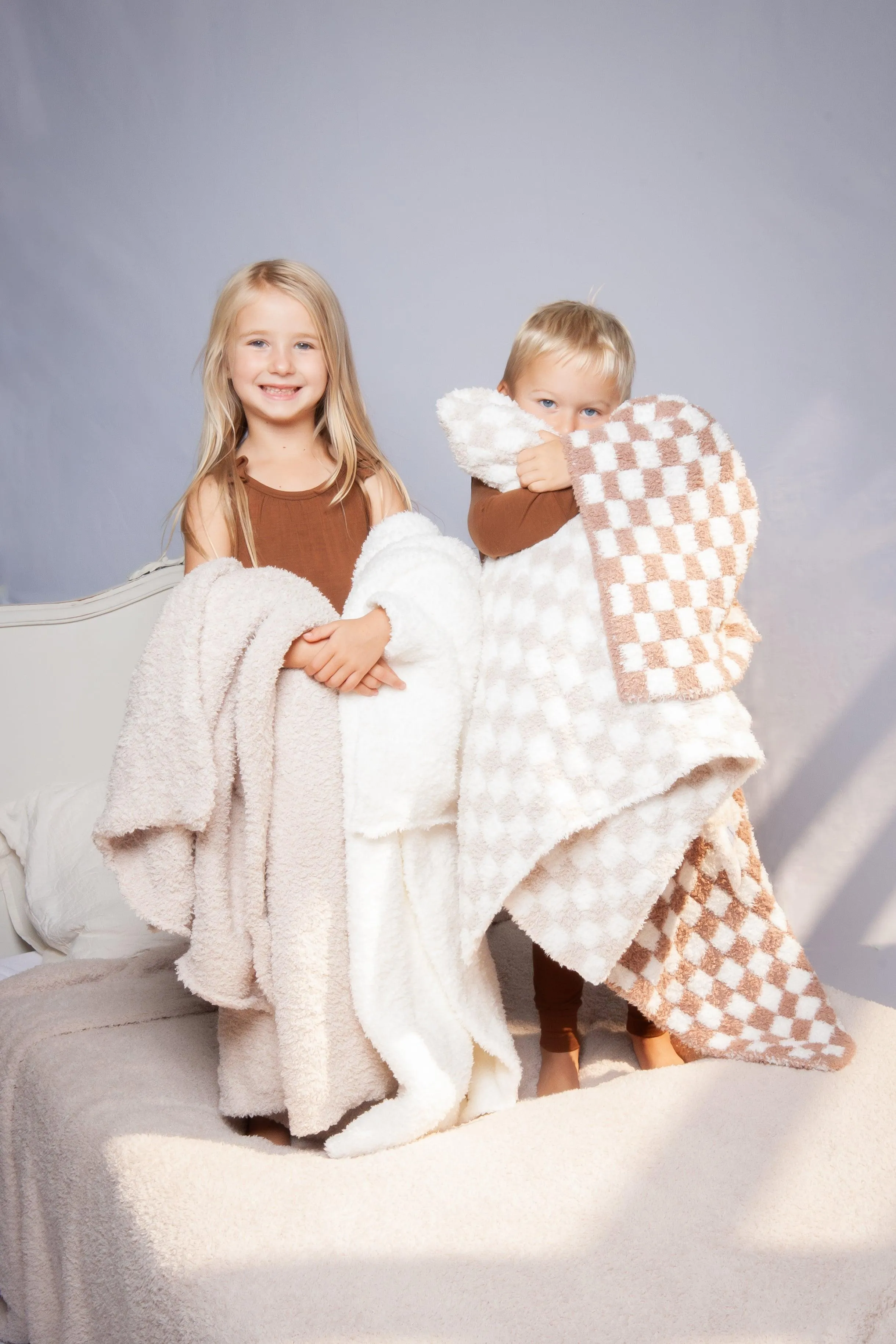 Chocolate Milk & White Check Print Toddler Blanket