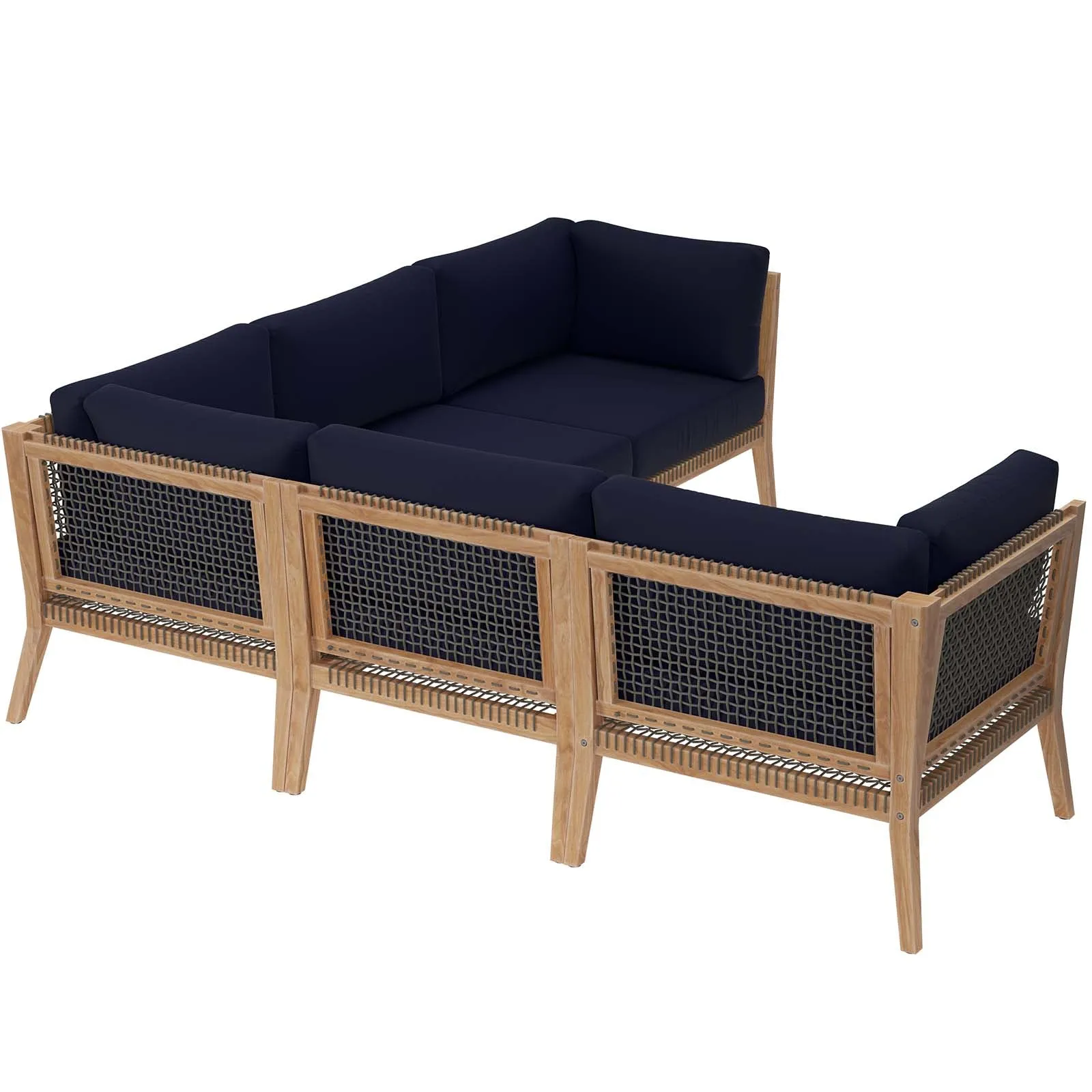 Clearwater Outdoor Patio Teak Wood 5-Piece Sectional Sofa Gray Navy EEI-6123-GRY-NAV