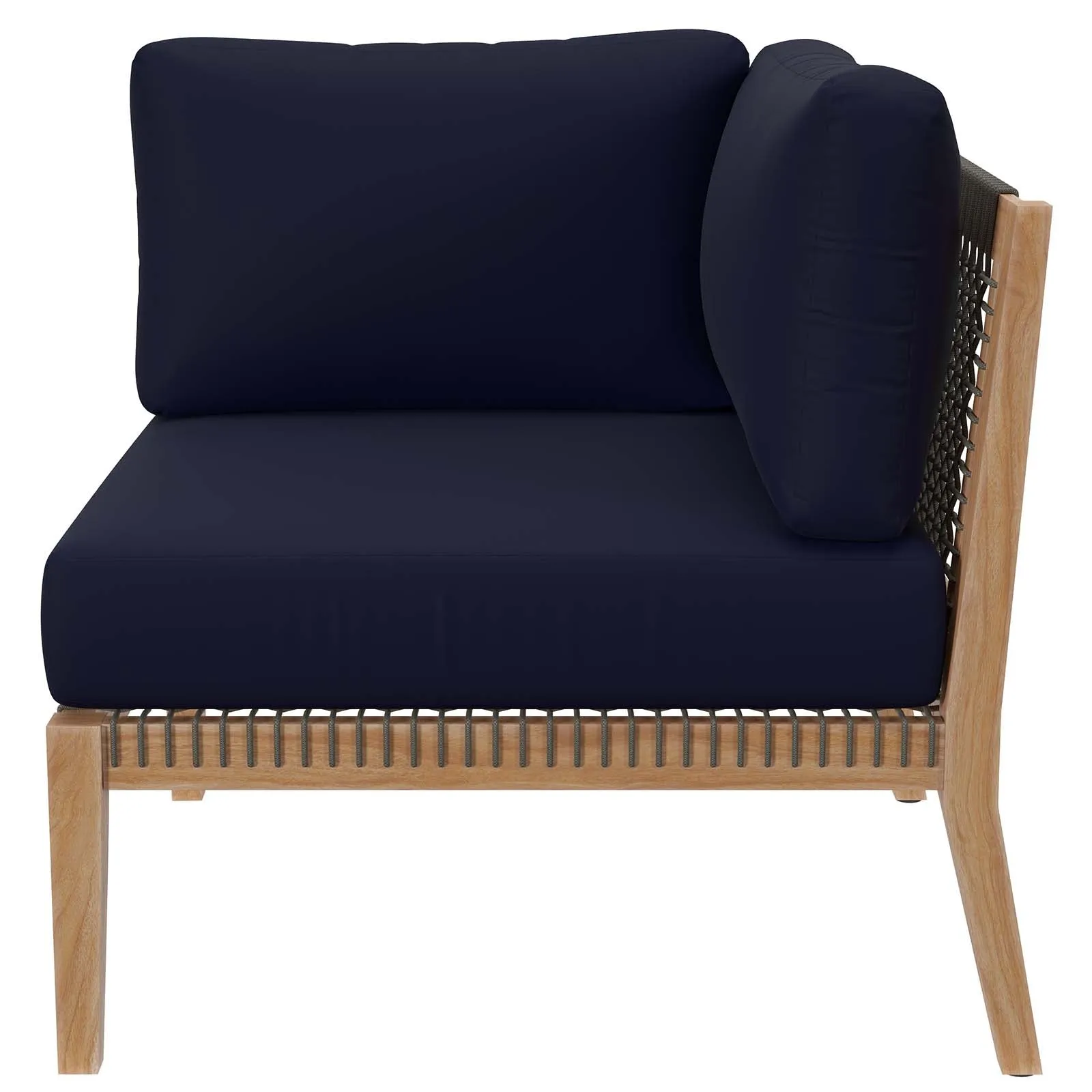 Clearwater Outdoor Patio Teak Wood 5-Piece Sectional Sofa Gray Navy EEI-6123-GRY-NAV