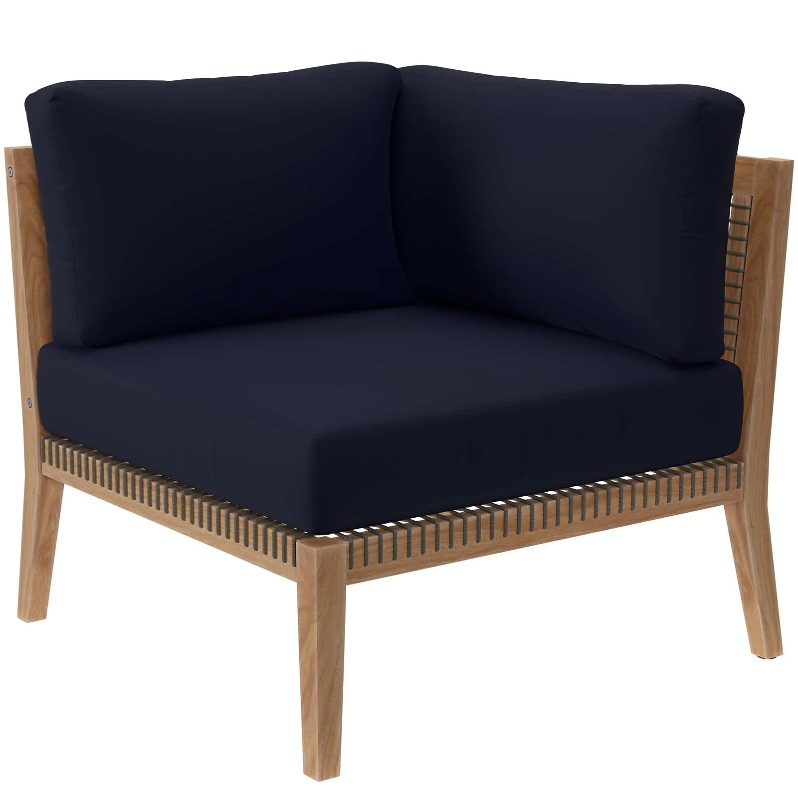 Clearwater Outdoor Patio Teak Wood 5-Piece Sectional Sofa Gray Navy EEI-6123-GRY-NAV