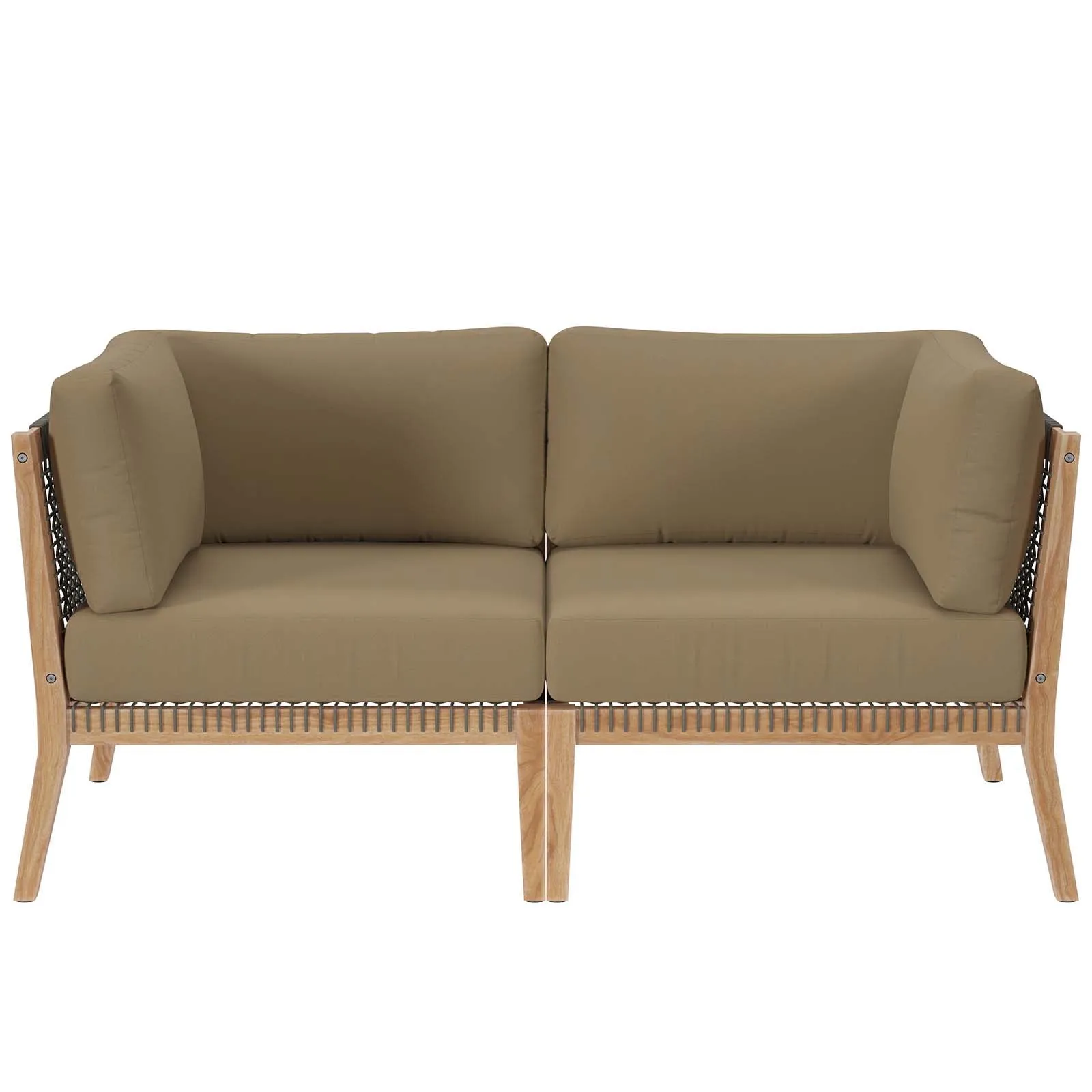 Clearwater Outdoor Patio Teak Wood Loveseat Gray Light Brown EEI-6119-GRY-LBR