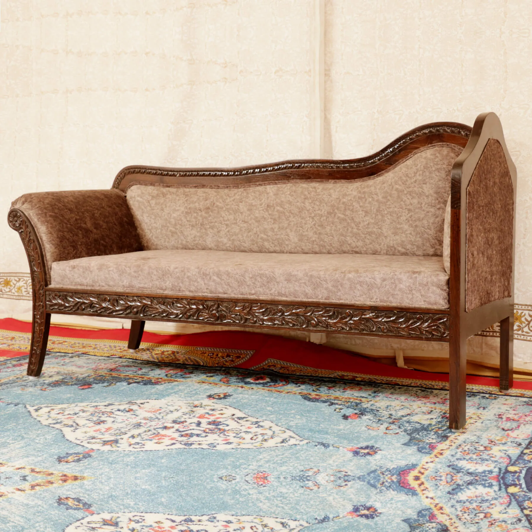 Comfortable Wood Curvy Three Seater Sofa