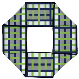 Dog Toy Squeaky Octagon Flyer - Basketweave Plaid White/Silver/Navy/Bright Green
