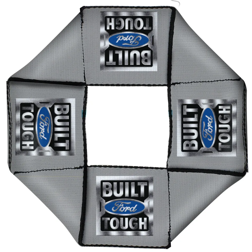 Dog Toy Squeaky Octagon Flyer - BUILT FORD TOUGH Logo3 Gray/Silver Gradient/Blue