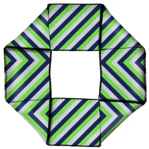 Dog Toy Squeaky Octagon Flyer - Chevron  Stripe White/Neon Green/Navy