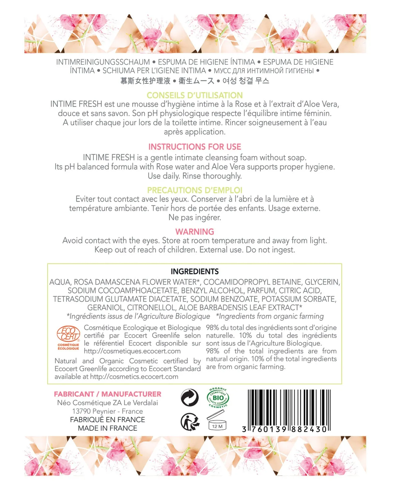 EXSENS of Paris Organic Intimate Cleansing Foam - 150 ml