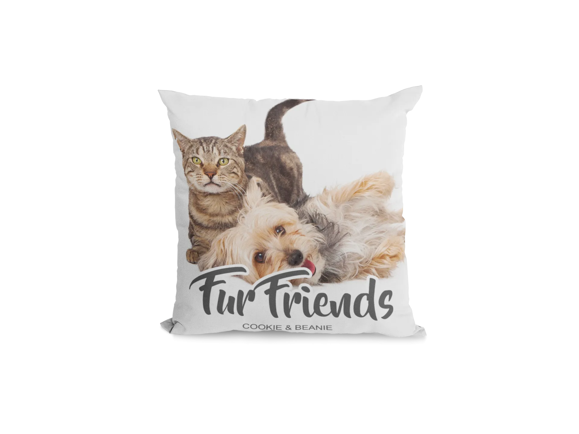 Fur Friends Custom Photo Pillow with Text Overlay