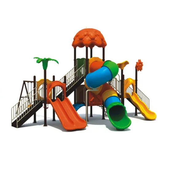Gold Outdoor Three Slides with Three Swings Playground