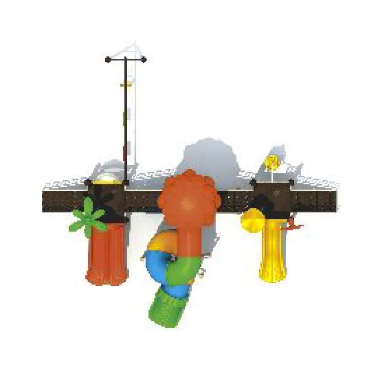 Gold Outdoor Three Slides with Three Swings Playground