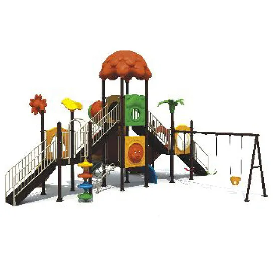 Gold Outdoor Three Slides with Three Swings Playground