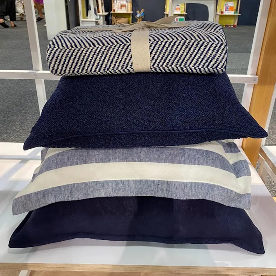 Luca Stripe Linen Cushion - Ocean (50cm)