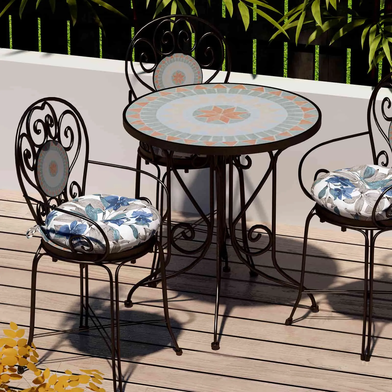 LVTXIII Outdoor Round Bistro Seat Cushions 15"x15"x4" Clemens Noir Blue （Set of 2）
