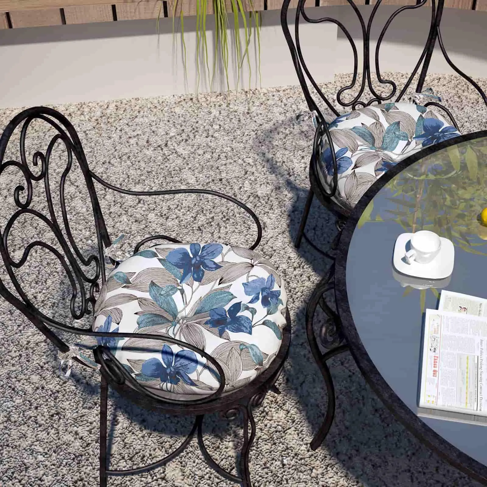 LVTXIII Outdoor Round Bistro Seat Cushions 15"x15"x4" Clemens Noir Blue （Set of 2）