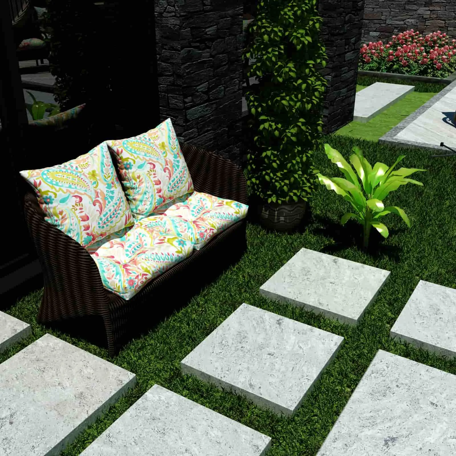 LVTXIII Outdoor U-Shape Tufted Seat Cushions 19”x19”x5” Pretty Paisley （Set of 2）