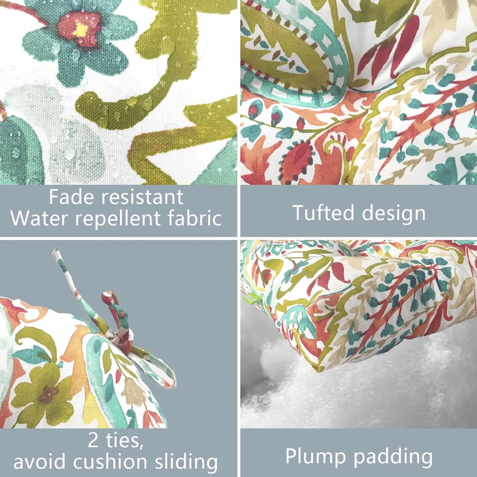 LVTXIII Outdoor U-Shape Tufted Seat Cushions 19”x19”x5” Pretty Paisley （Set of 2）