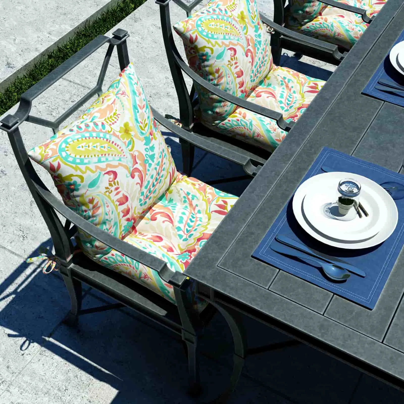 LVTXIII Outdoor U-Shape Tufted Seat Cushions 19”x19”x5” Pretty Paisley （Set of 2）