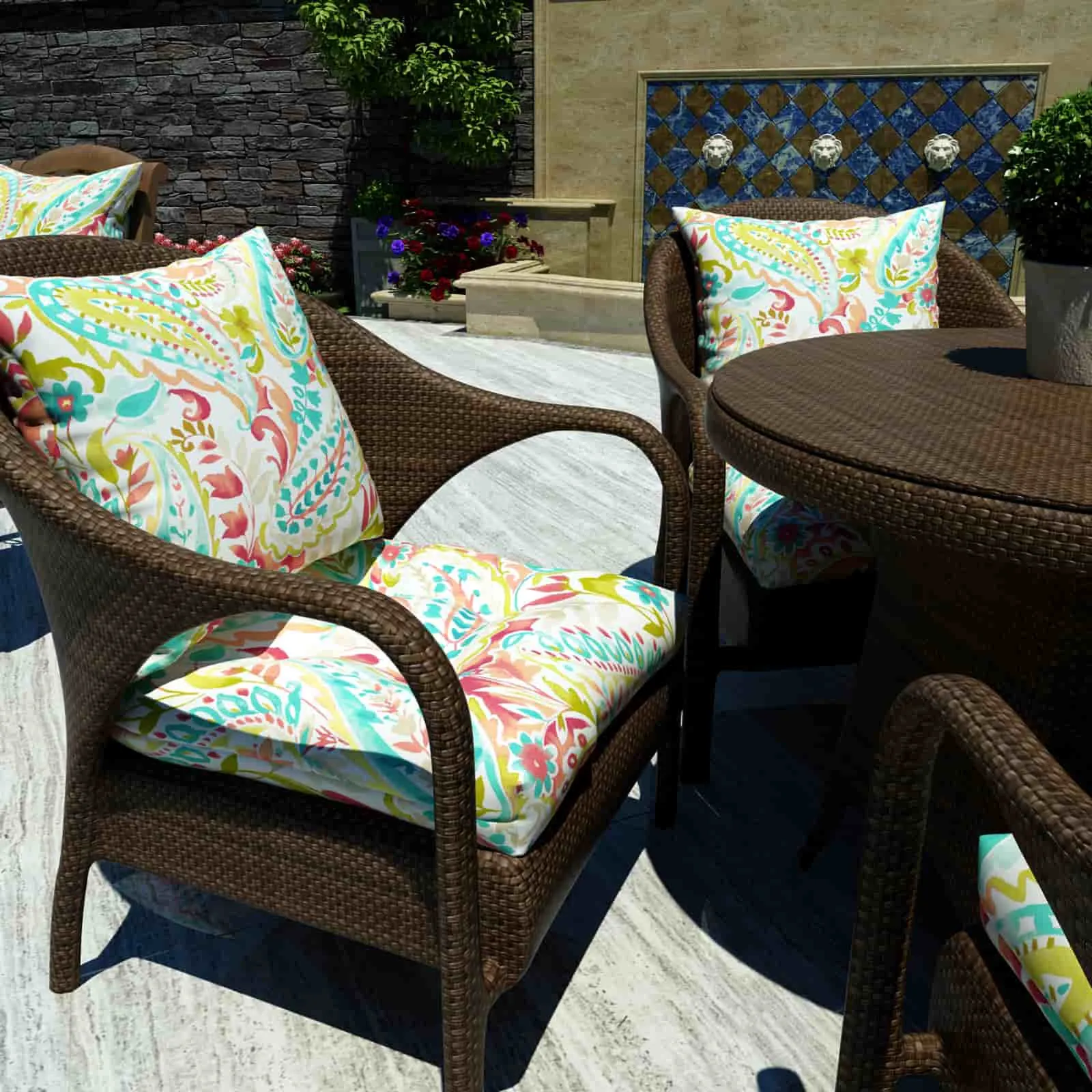 LVTXIII Outdoor U-Shape Tufted Seat Cushions 19”x19”x5” Pretty Paisley （Set of 2）
