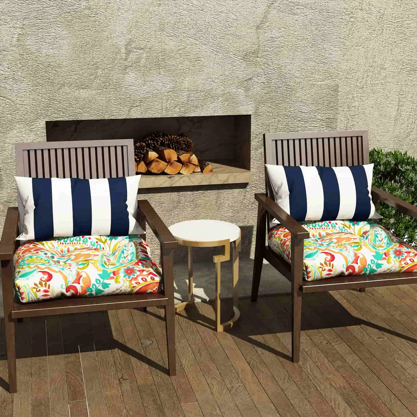 LVTXIII Outdoor U-Shape Tufted Seat Cushions 19”x19”x5” Pretty Paisley （Set of 2）
