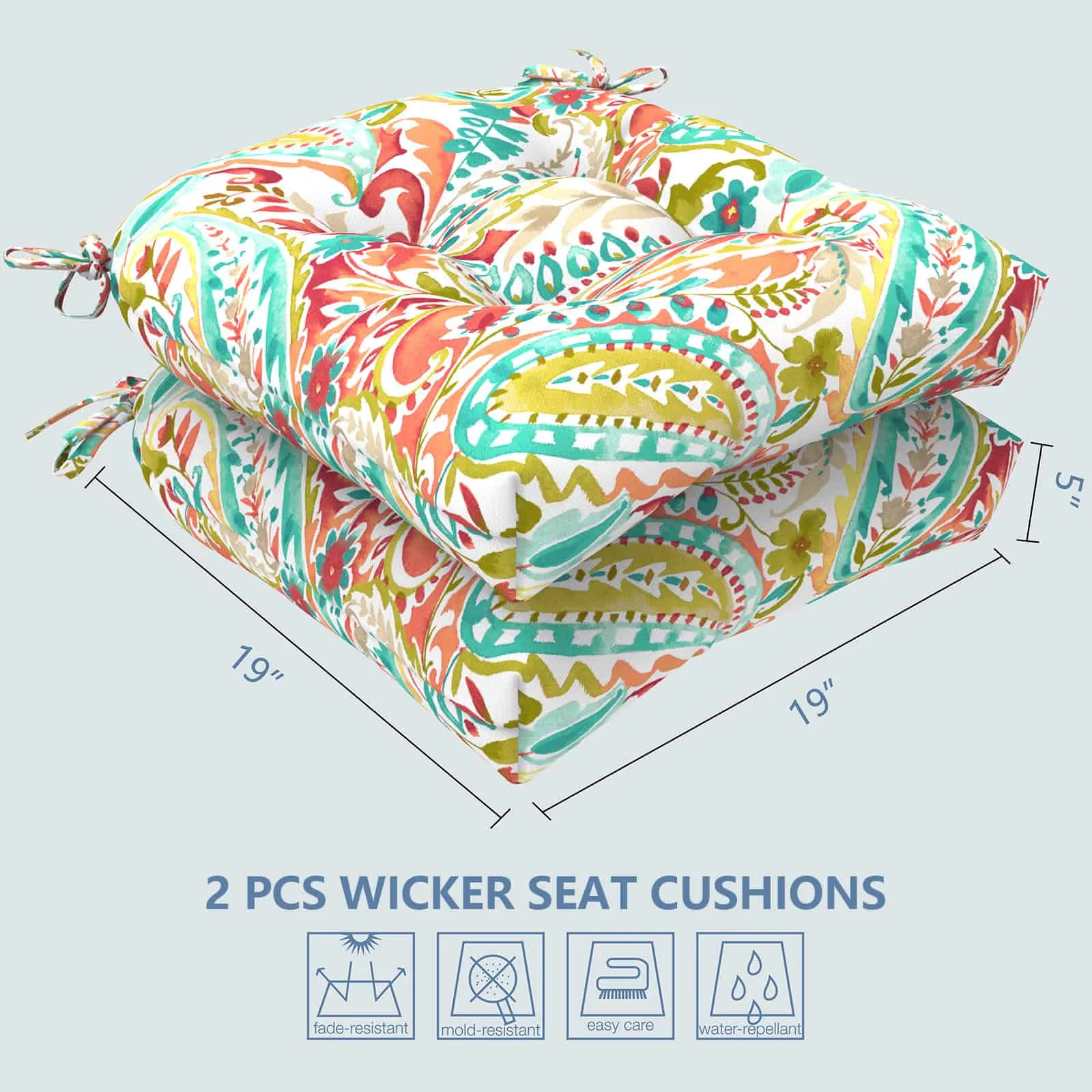 LVTXIII Outdoor U-Shape Tufted Seat Cushions 19”x19”x5” Pretty Paisley （Set of 2）