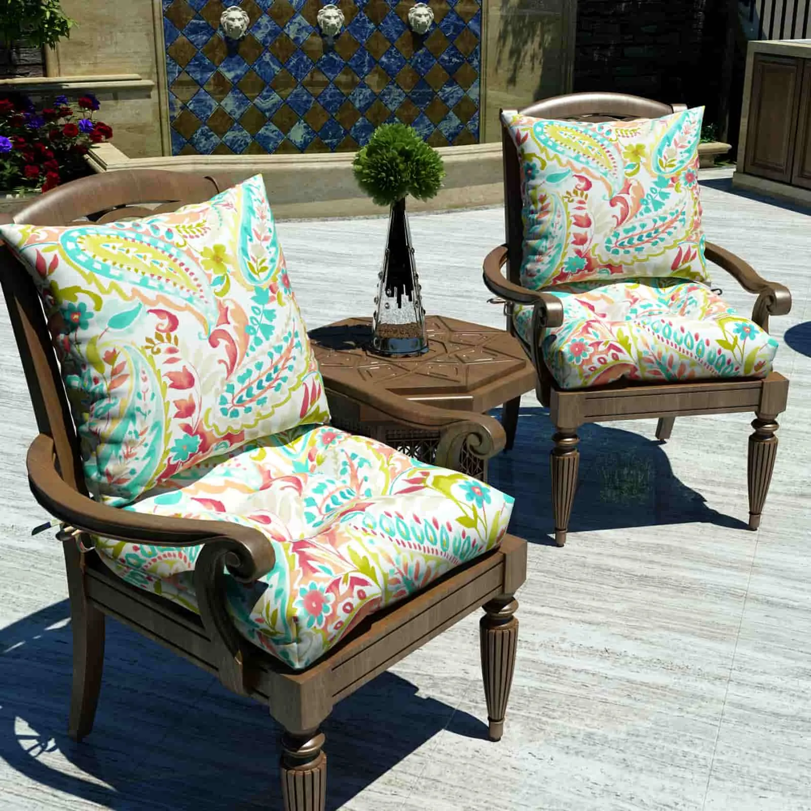 LVTXIII Outdoor U-Shape Tufted Seat Cushions 19”x19”x5” Pretty Paisley （Set of 2）
