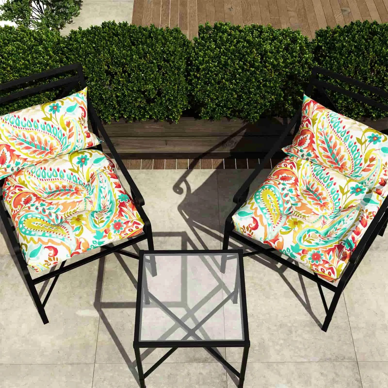LVTXIII Outdoor U-Shape Tufted Seat Cushions 19”x19”x5” Pretty Paisley （Set of 2）