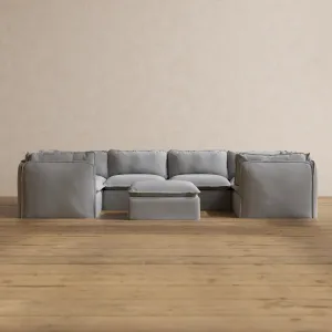 Modular Washable 6-Seater U-Sectional   Ottoman in Pumice | Memorix  Seat | Cloud Pillow