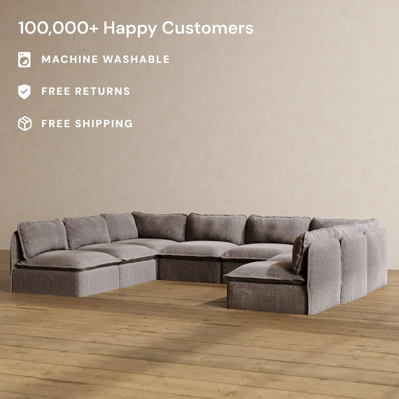 Modular Washable 8-Seater Open-Ends U-Sectional in Caviar | Memorix  Seat | Cloud Pillow