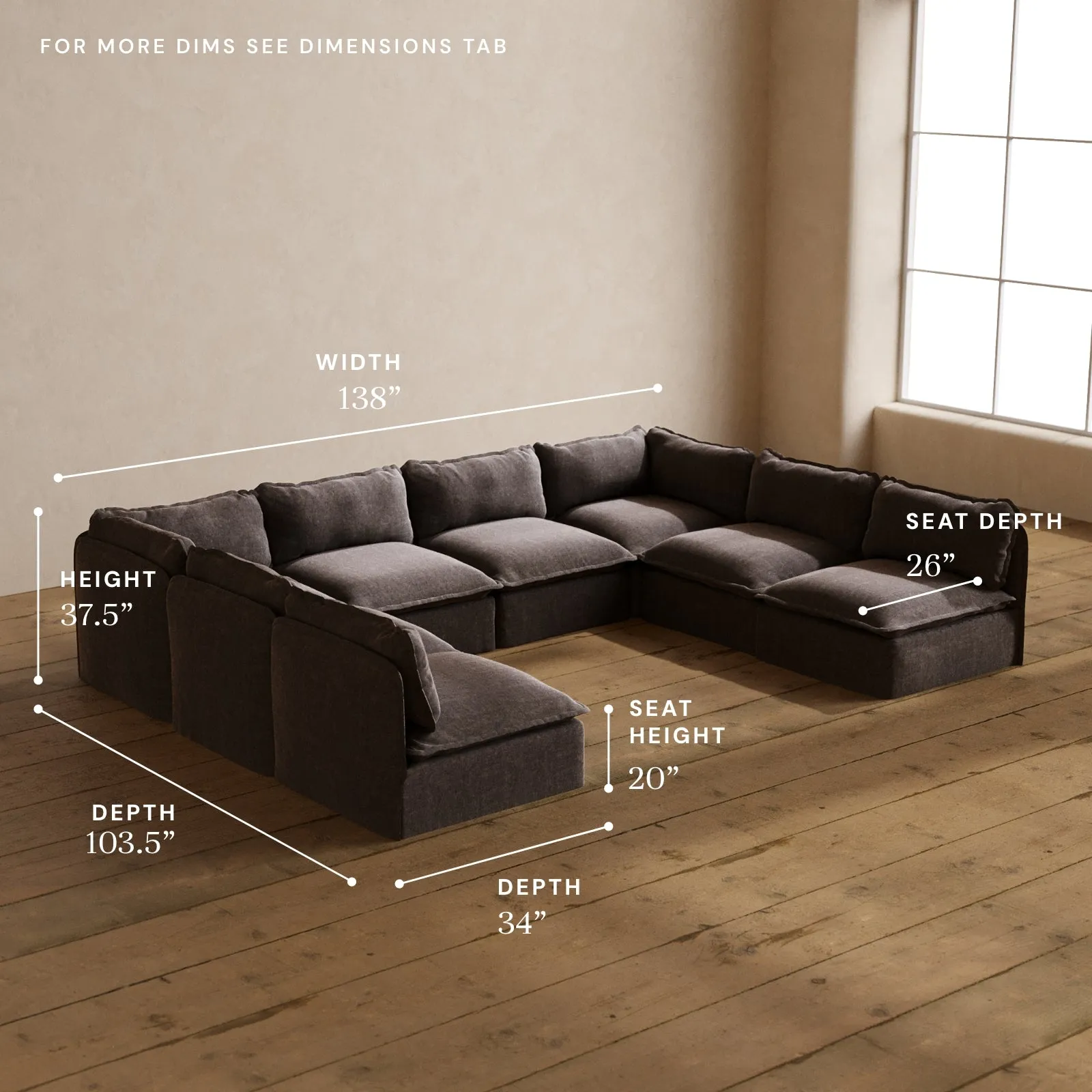 Modular Washable 8-Seater Open-Ends U-Sectional in Caviar | Memorix  Seat | Cloud Pillow