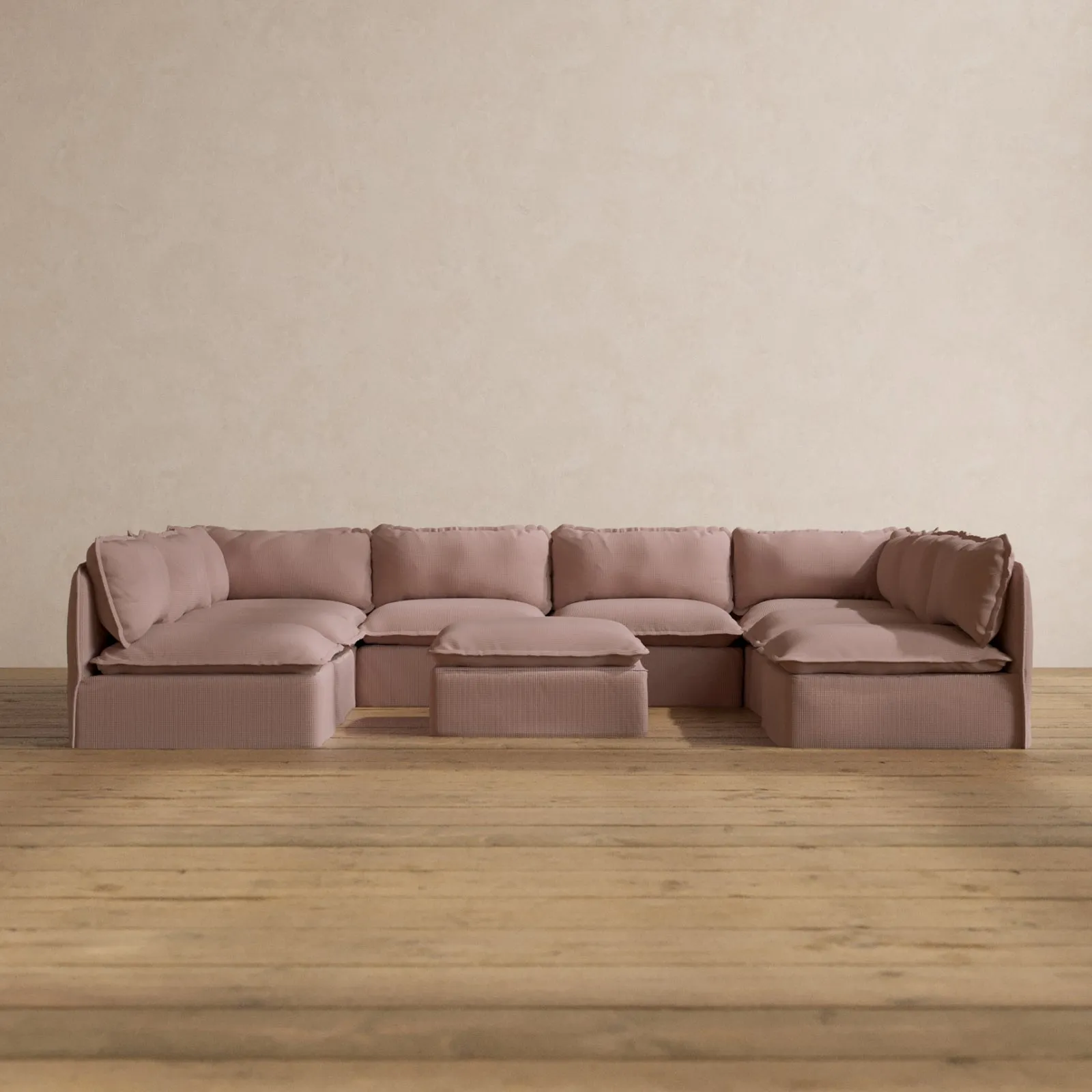Modular Washable 8-Seater Open-Ends U-Sectional   Ottoman in Sakura | Memorix  Seat | Cloud Pillow