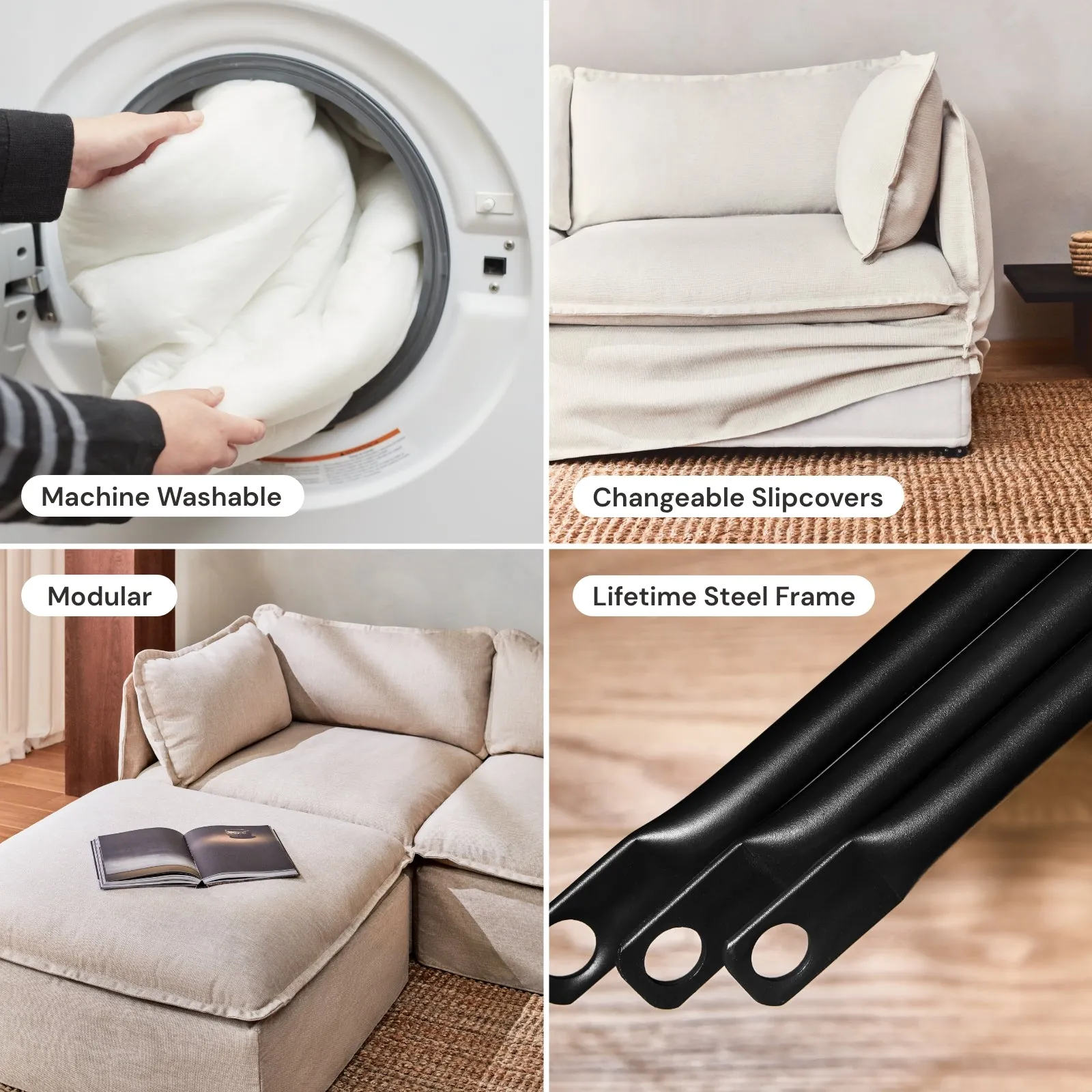 Modular Washable 8-Seater Open-Ends U-Sectional   Ottoman in Sakura | Memorix  Seat | Cloud Pillow