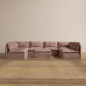 Modular Washable 8-Seater Open-Ends U-Sectional   Ottoman in Sakura | Memorix  Seat | Cloud Pillow