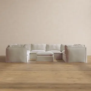 Modular Washable 8-Seater U-Sectional   Ottoman in Coco | Memorix  Seat | Cloud Pillow