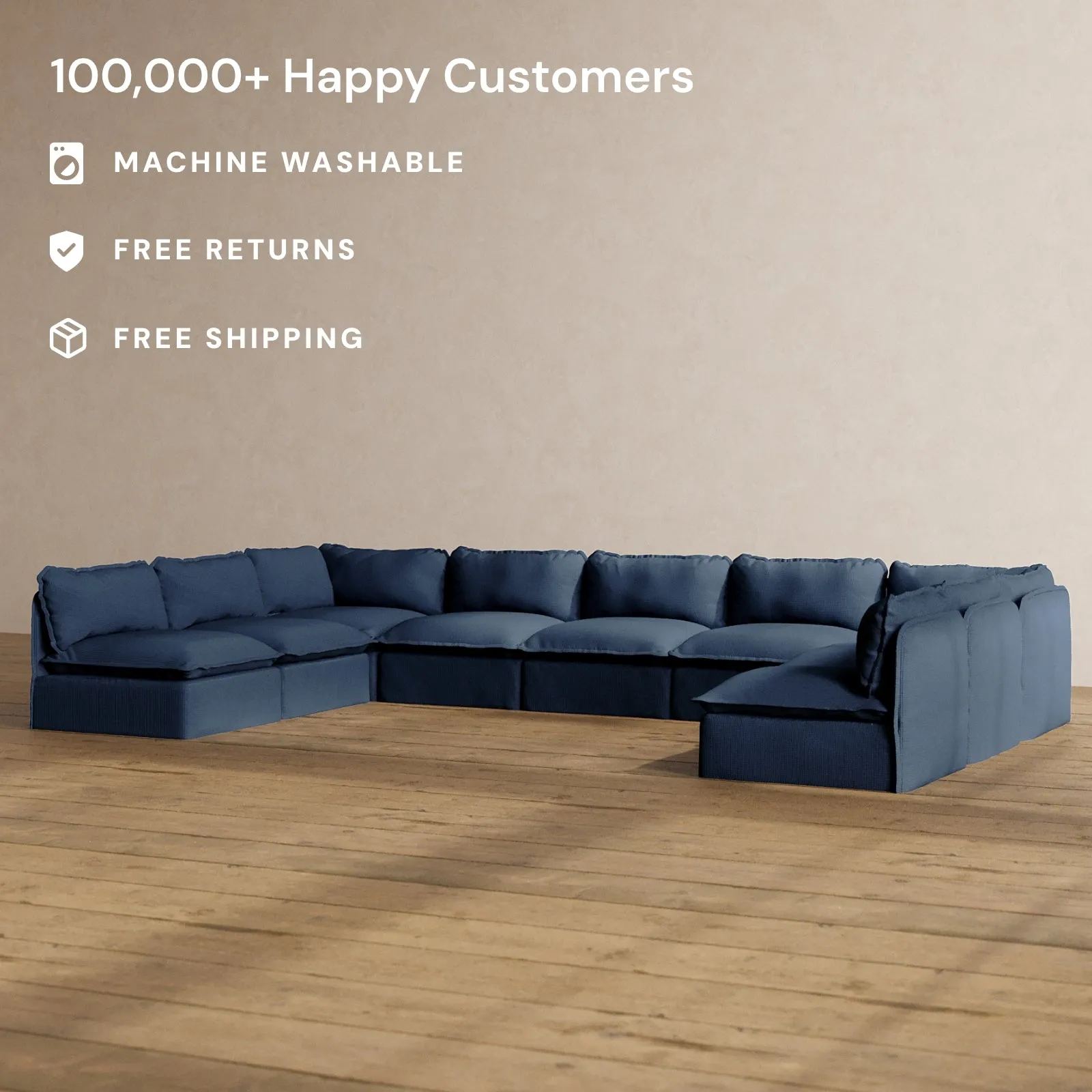 Modular Washable 9-Seater Open-Ends U-Sectional in Sumi | Memorix  Seat | Cloud Pillow