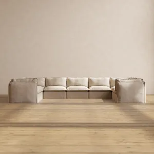 Modular Washable 9-Seater U-Sectional in Oat | Deluxe  Seat | Contour Pillow