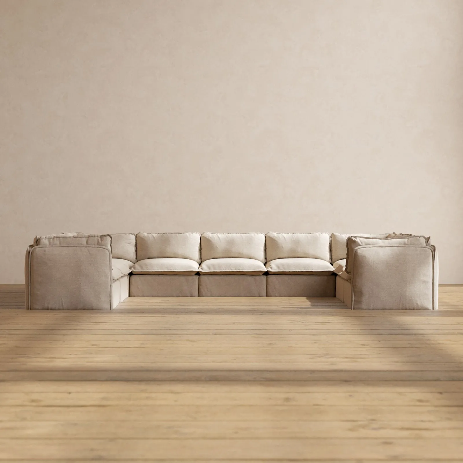 Modular Washable 9-Seater U-Sectional in Oat | Deluxe  Seat | Contour Pillow