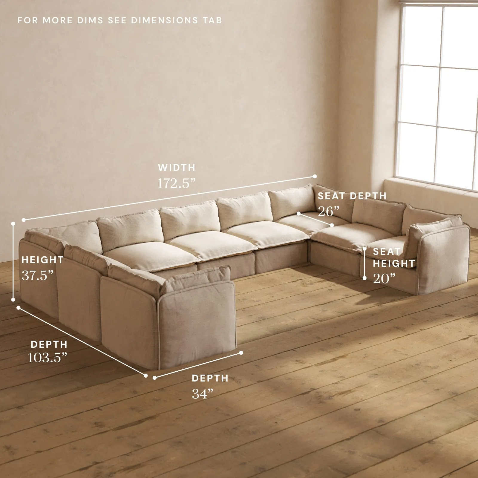 Modular Washable 9-Seater U-Sectional in Oat | Deluxe  Seat | Contour Pillow