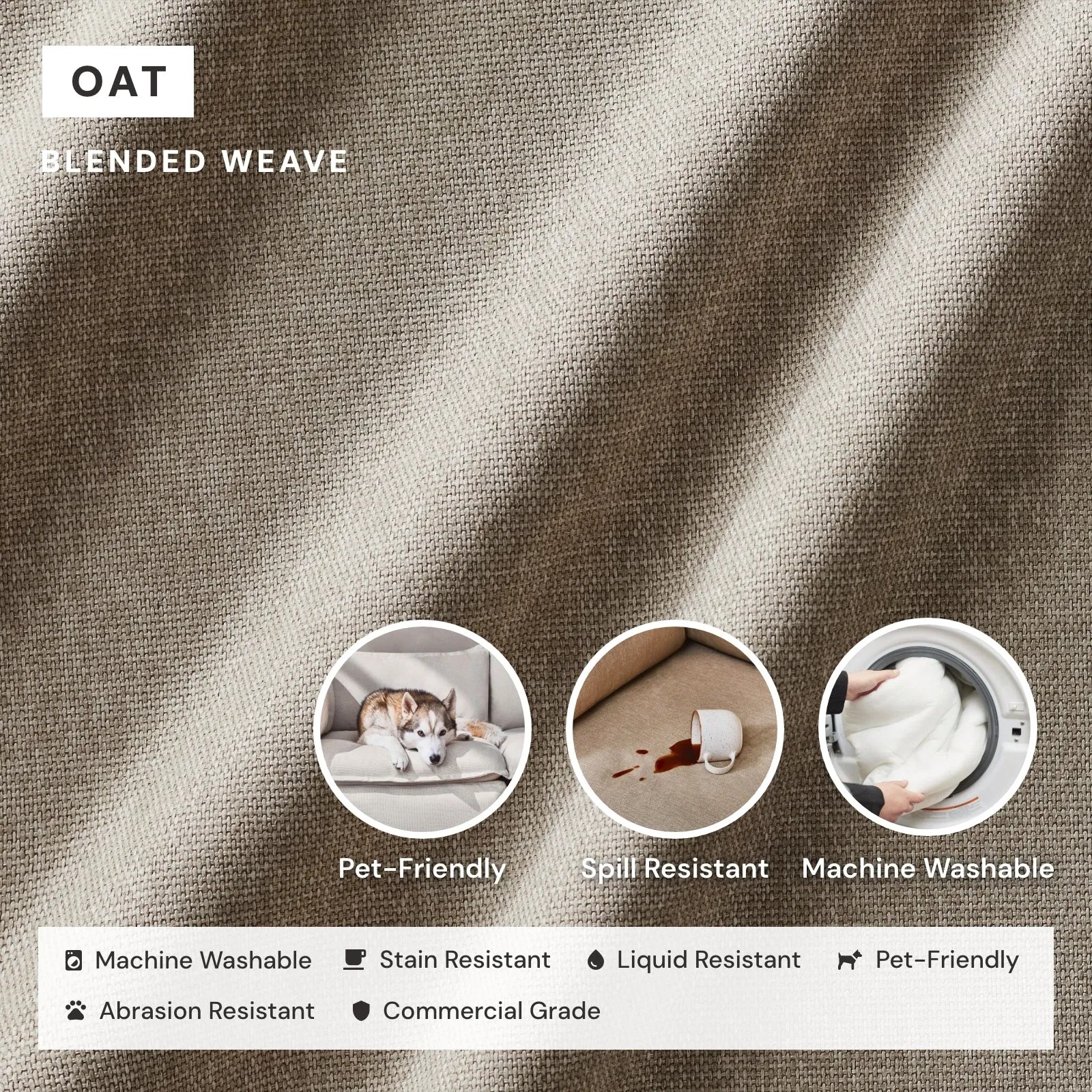 Modular Washable 9-Seater U-Sectional in Oat | Deluxe  Seat | Contour Pillow