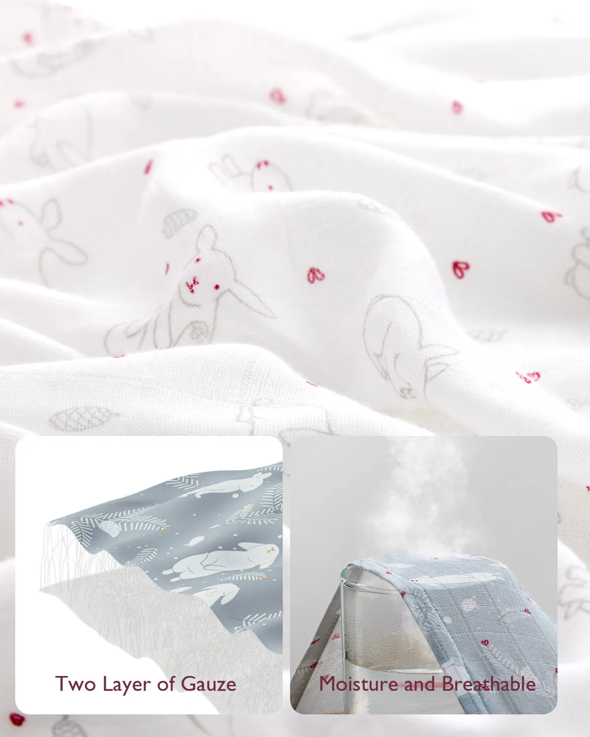 Momcozy Softness Swaddle Blankets -  Lovely Rabbit (4 Pack)