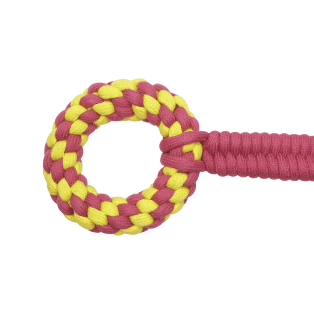 Pawsindia Wooden Ring Rope Toy for Dogs (Pink)