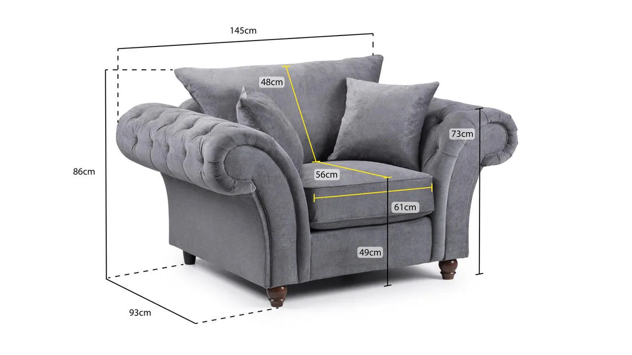 Richmond Fullback Sofa - Stone Armchair - 145 CM