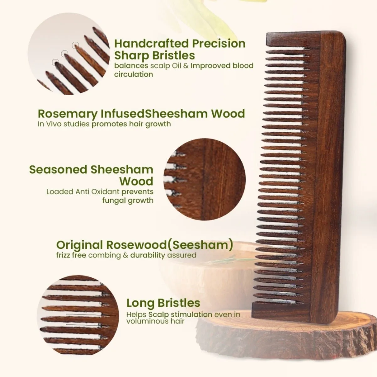 Rosewood Wide Tooth Long Comb for Hair Growth